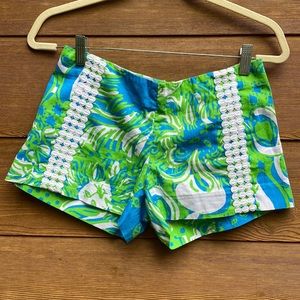 Lilly Pulitzer Liza Short in Blue and Green with Crochet Trim